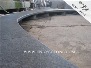 Flamed G684 Black Basalt Bullnose Rebated Pool Tile,Swimming Pool Pavers,Black Pearl Basalt Pool Coping