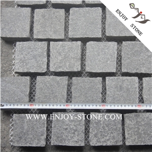 Flamed G684 Black Pearl Basalt Cobblestone with Net,Black Pearl Basalt Courtyard Paver,G3518,Fuding Black Cobble Stone,Fujian Black,Padang Black,Absolute Black Basalt