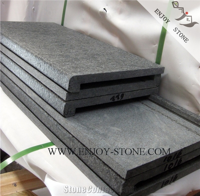 Flamed Rebated Bullnose G684 Fuding Black, Black Basalt, Black Pearl Basalt, Black Basalt, Flamed Tile/Cut to Size,Flamed Slabs/Flooring/Walling/Pavers