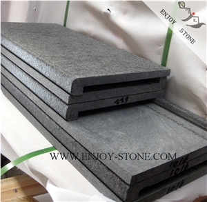 Flamed Rebated Bullnose G684 Fuding Black, Black Basalt, Black Pearl Basalt, Black Basalt, Flamed Tile/Cut to Size,Flamed Slabs/Flooring/Walling/Pavers