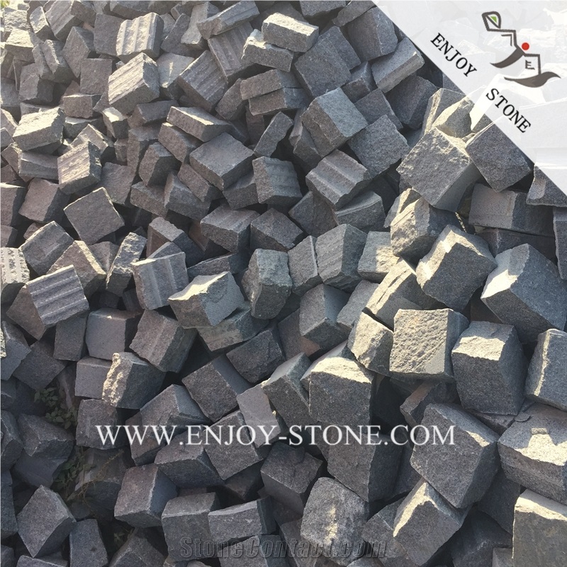 G654 Granite Hand Cut Cobblestone,Sesame Black Granite Cobble Stone,G654 Padang Dark Split Cubestone,Seasame Grey Handmade Bricks,All Sides Split G654