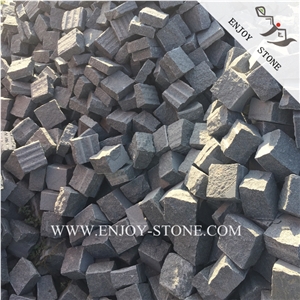 G654 Granite Hand Cut Cobblestone,Sesame Black Granite Cobble Stone,G654 Padang Dark Split Cubestone,Seasame Grey Handmade Bricks,All Sides Split G654