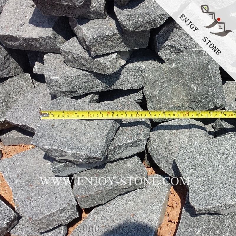 G654 Granite Hand Cut Cobblestone,Sesame Black Granite Cobble Stone,G654 Padang Dark Split Cubestone,Seasame Grey Handmade Bricks,All Sides Split G654