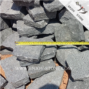 G654 Granite Hand Cut Cobblestone,Sesame Black Granite Cobble Stone,G654 Padang Dark Split Cubestone,Seasame Grey Handmade Bricks,All Sides Split G654