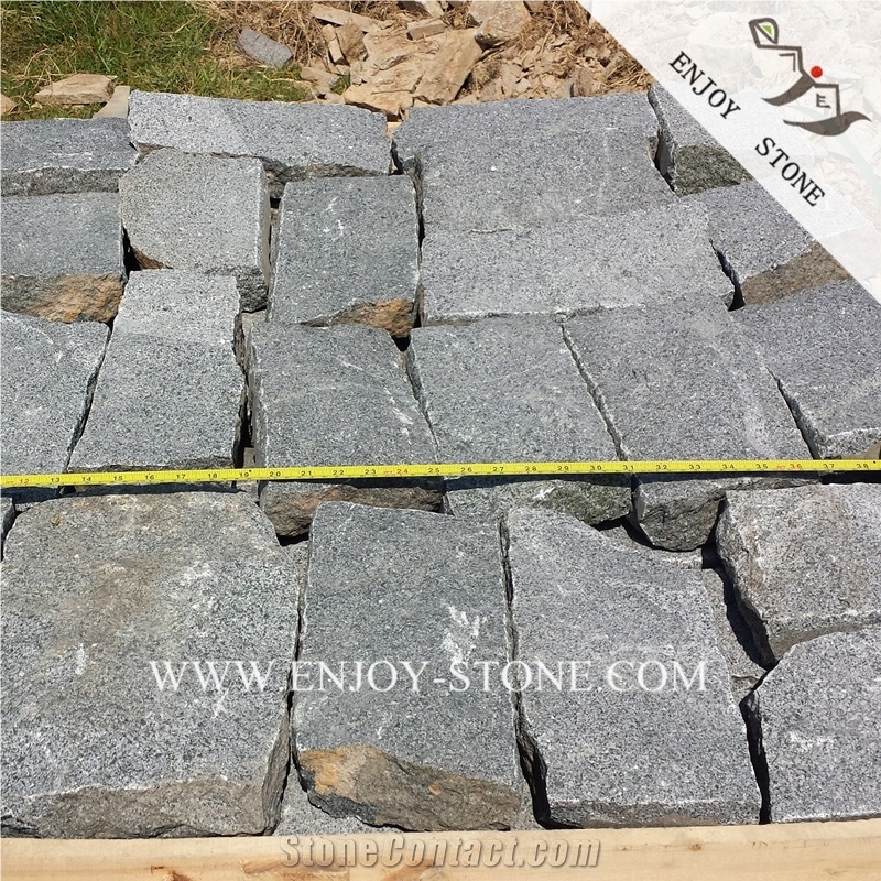 G654 Granite Hand Cut Cobblestone,Sesame Black Granite Cobble Stone,G654 Padang Dark Split Cubestone,Seasame Grey Handmade Bricks,All Sides Split G654