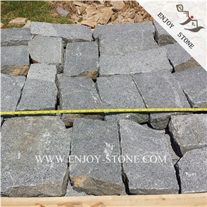 G654 Granite Hand Cut Cobblestone,Sesame Black Granite Cobble Stone,G654 Padang Dark Split Cubestone,Seasame Grey Handmade Bricks,All Sides Split G654