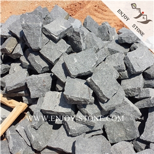 G654 Granite Natural Split Cobble Stone,G654 Padang Dark Split Cubestone,Seasame Grey Handmade Bricks,All Sides Split Granite Cobblestone