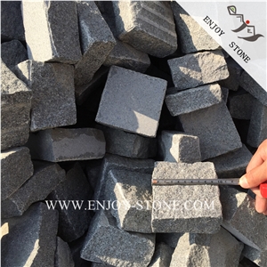 G654 Padang Dark Grey Split Cubestone,Granite Hand Cut Courtyard Road Pavers,Sesame Black Granite Cobble Stone,Sesame Grey Handmade Bricks