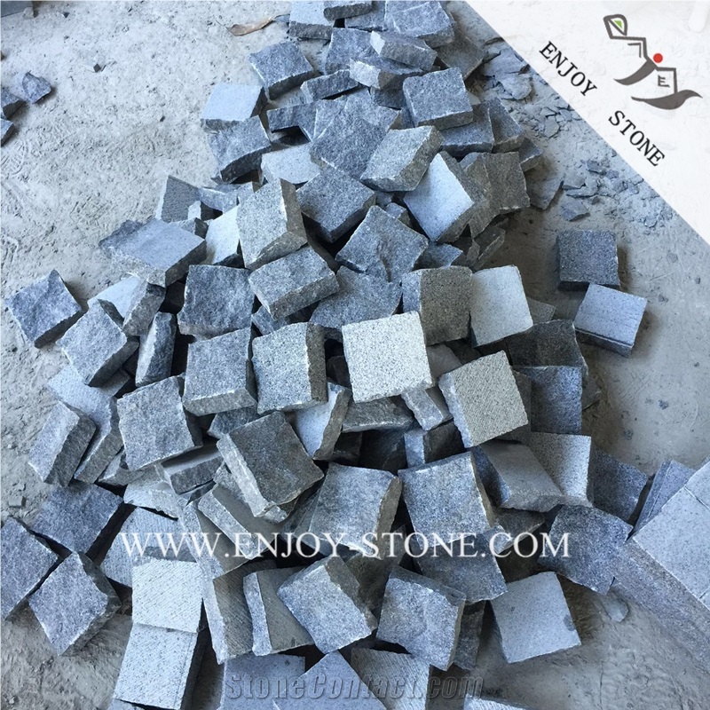 G654 Padang Dark Grey Split Cubestone,Granite Hand Cut Courtyard Road Pavers,Sesame Black Granite Cobble Stone,Sesame Grey Handmade Bricks