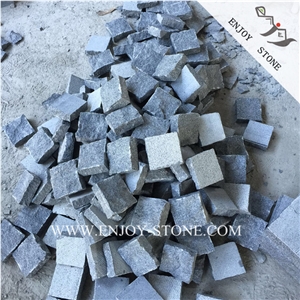 G654 Padang Dark Grey Split Cubestone,Granite Hand Cut Courtyard Road Pavers,Sesame Black Granite Cobble Stone,Sesame Grey Handmade Bricks