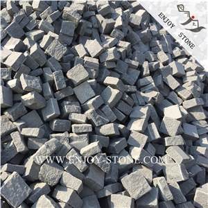 G654 Padang Dark Grey Split Cubestone,Granite Hand Cut Courtyard Road Pavers,Sesame Black Granite Cobble Stone,Sesame Grey Handmade Bricks