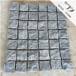 G654 Padang Dark Grey Split Patio Pavers,Granite Handcut Cobblestone,Sesame Black Granite Cobble Stone,Handmade Bricks,All Sides Split Granite