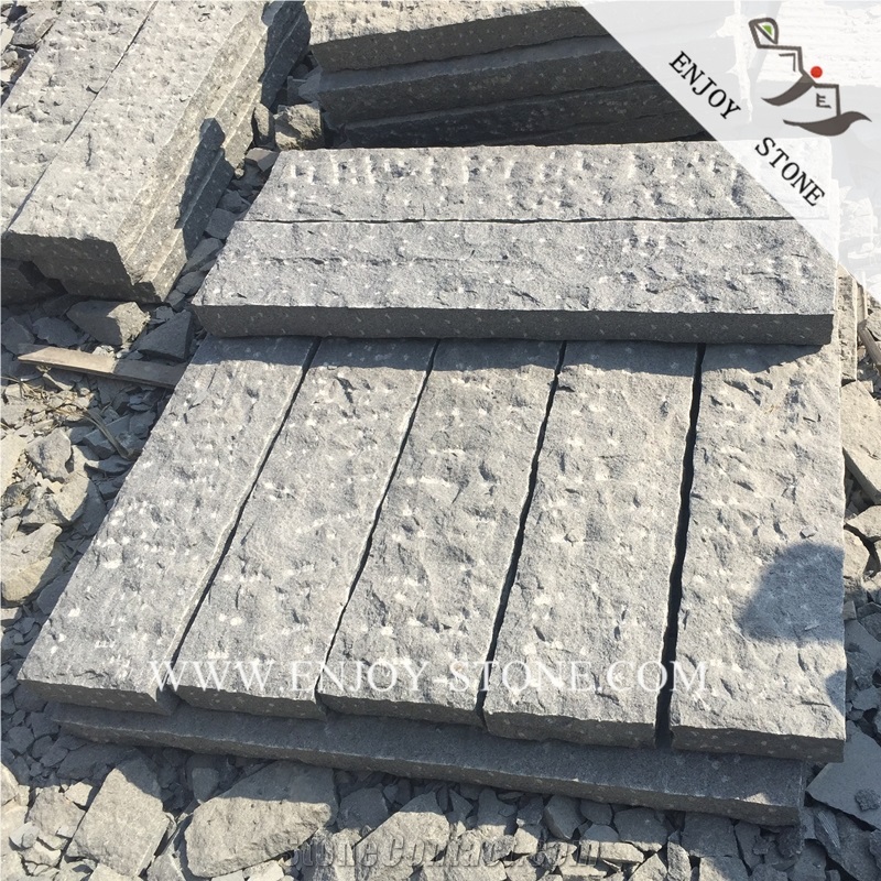 G654 Padang Dark Grey Split Patio Pavers,Granite Handcut Cobblestone,Sesame Black Granite Cobble Stone,Handmade Bricks,All Sides Split Granite