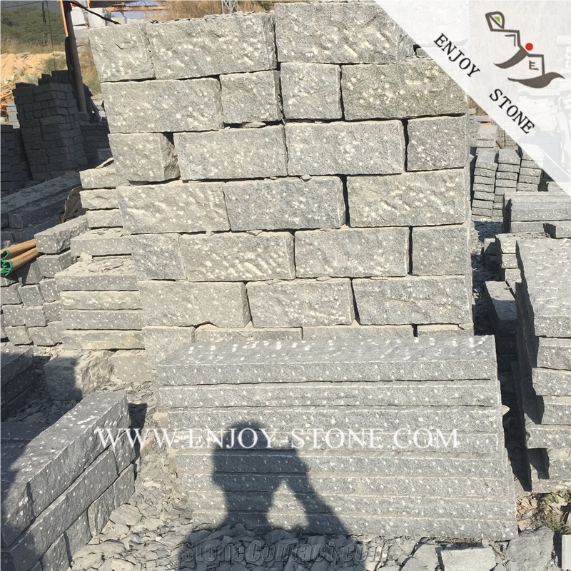 G654 Padang Dark Grey Split Patio Pavers,Granite Handcut Cobblestone,Sesame Black Granite Cobble Stone,Handmade Bricks,All Sides Split Granite