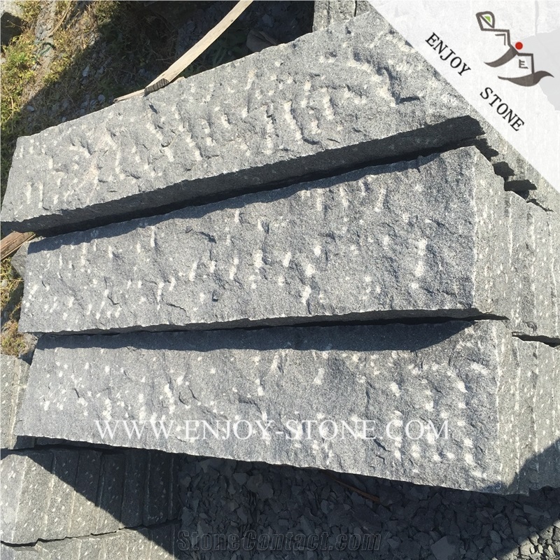 G654 Padang Dark Grey Split Patio Pavers,Granite Handcut Cobblestone,Sesame Black Granite Cobble Stone,Handmade Bricks,All Sides Split Granite