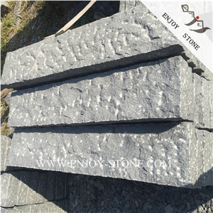 G654 Padang Dark Grey Split Patio Pavers,Granite Handcut Cobblestone,Sesame Black Granite Cobble Stone,Handmade Bricks,All Sides Split Granite