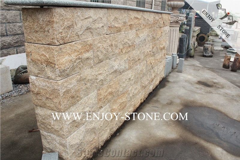 G682 Mushroom Stone for Wall Cladding,Yellow Rusty Granite Mushroom Stone,Split Face Chinese Yellow Granite Stone