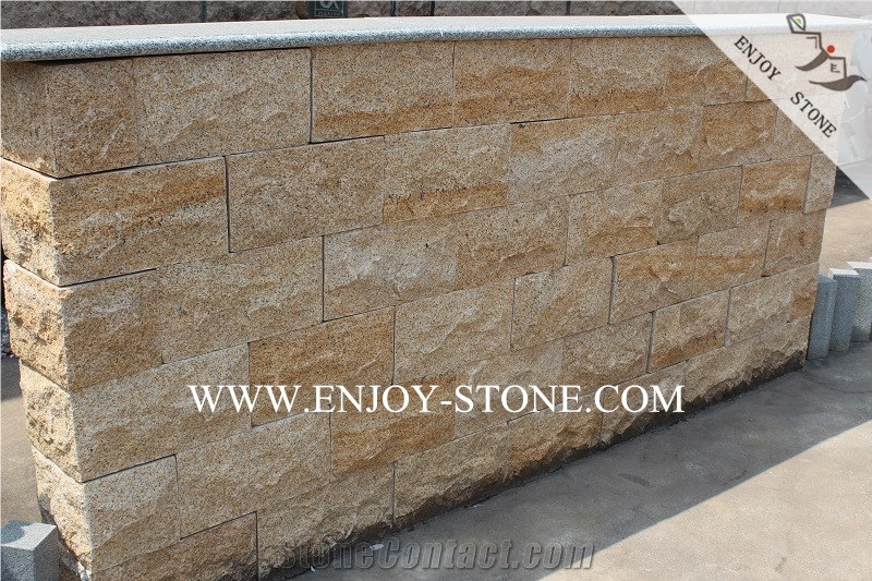 G682 Mushroom Stone for Wall Cladding,Yellow Rusty Granite Mushroom Stone,Split Face Chinese Yellow Granite Stone