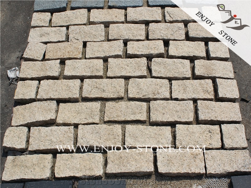 G682 Rustic Granite Split Cobblestone,China Beige Yellow Granite Handcut Cobblestone,Natural Split Padang Yellow Paving Sets,Granite Handmade Bricks