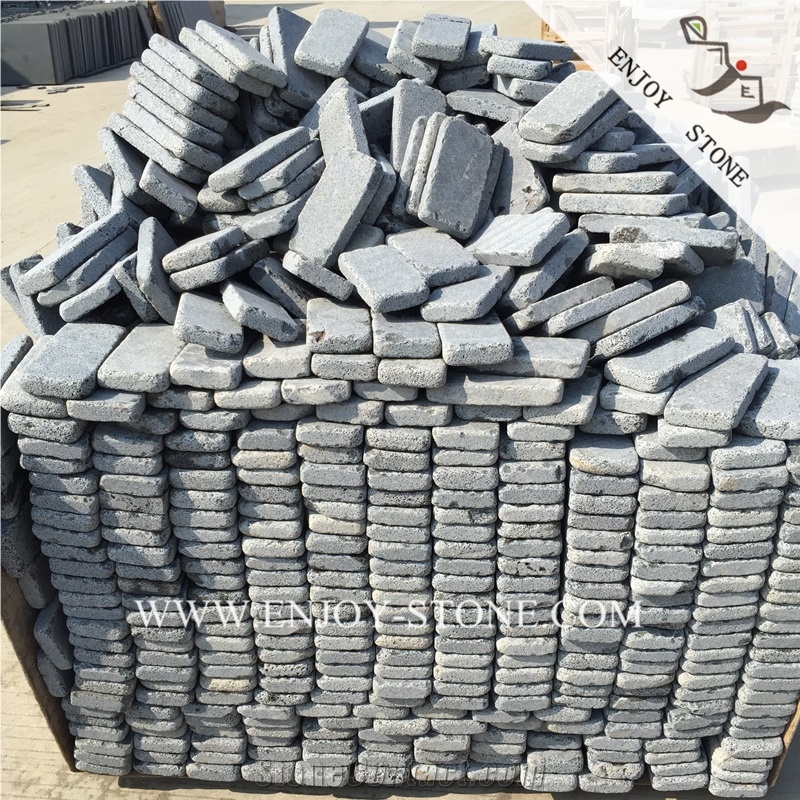 Grey Basalt Garden Cobblestone,Chinese Basalt Brick,Tumbled Grey Basalt Walking Paver,Basalto Courtyard Paver,Zhangpu Grey Basalt Cobble Stone