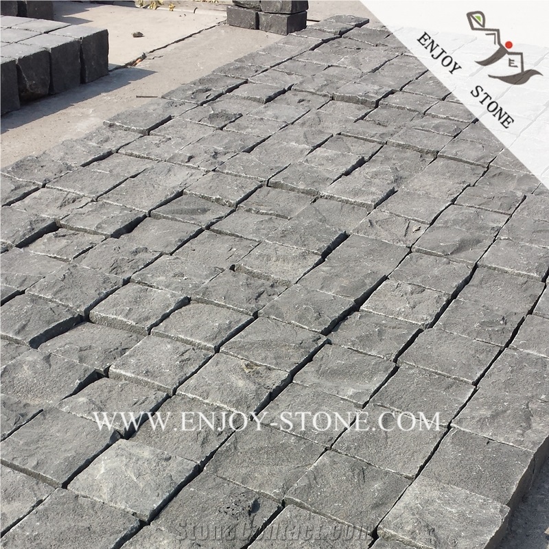 Grey Basaltina Natural Split Bricks,China Basalt Paving Sets,Zhangpu Basalt Cobble Stone,Gray Bluestone Handcut Cube Stone,Gray Andesite Cobblestone