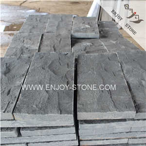 Hainan Black Basaltina Natural Garden Bricks,Hainan Dark Basalt Cobble Stone,Black Bluestone Handcut Cubestone,Hainan Black Andesite