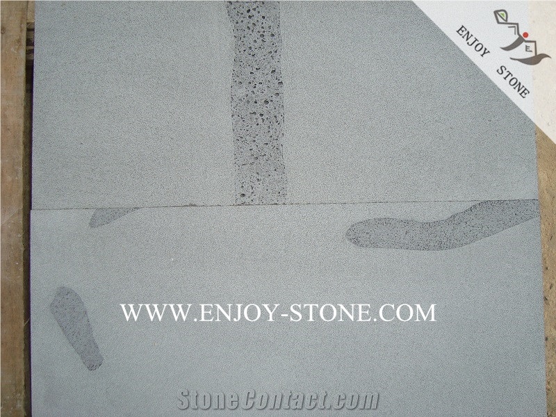 Hainan Black Bluestone Sawn Cut Tiles,Dark Basalt with Cats Paws,China Black Andesite Tiles for Wall Cladding&Flooring