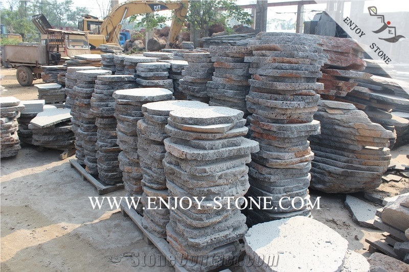 Hainan Volcanic Lava Stone,Basalt Flagstone Patio,Sawn Cut Surface,Sides Natural Split Irregular Flagstones,Flagstone Road Paving