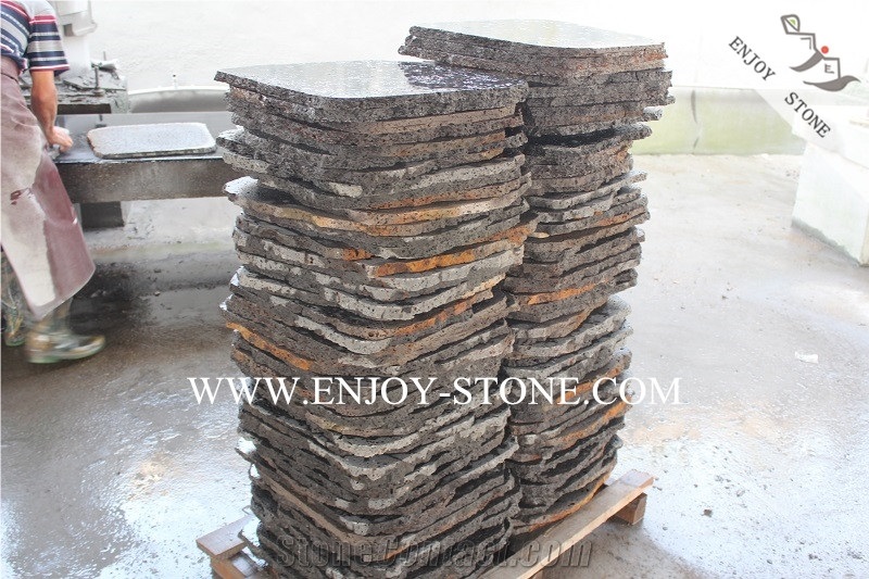 Hainan Volcanic Lava Stone,Basalt Flagstone Patio,Sawn Cut Surface,Sides Natural Split Irregular Flagstones,Flagstone Road Paving