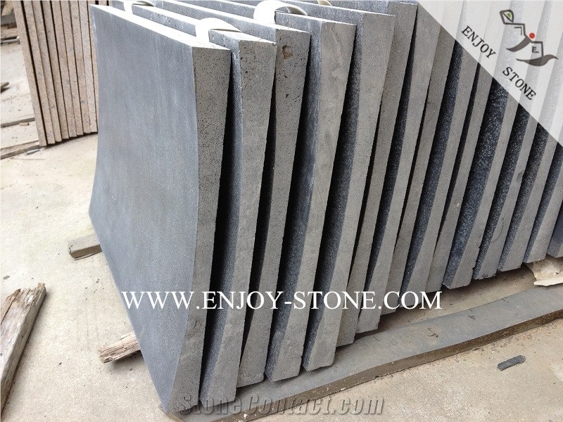 Honed China Bluestone Tiles&Slabs,Curved Tiles for Exterior Wall Cladding,Micro Holes Basalto with Cats Paws Wall Covering