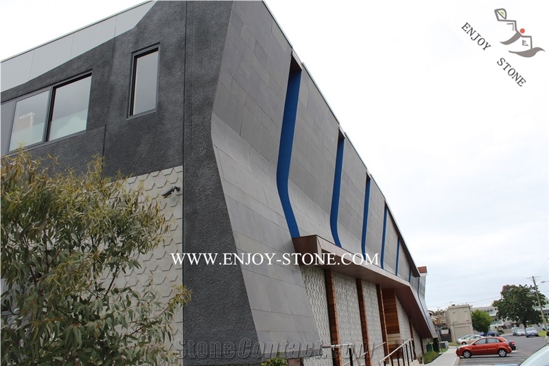 Honed China Bluestone Tiles&Slabs,Curved Tiles for Exterior Wall Cladding,Micro Holes Basalto with Cats Paws Wall Covering