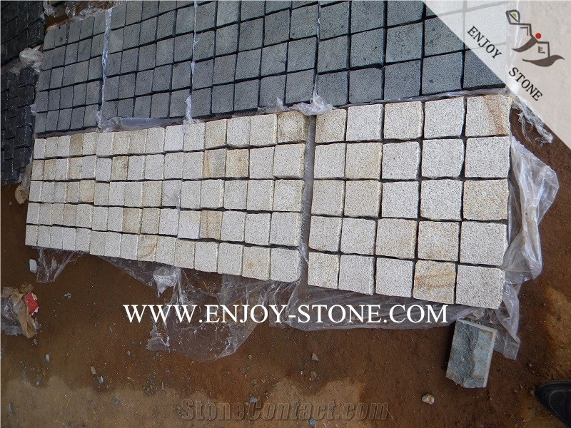 Natural Granite Paving Mesh,Chinese Yellow Rusty Granite G682 for Garden Stepping Pavements,Driveway Paving Stone,Walkway Pavers,Exterior Pattern