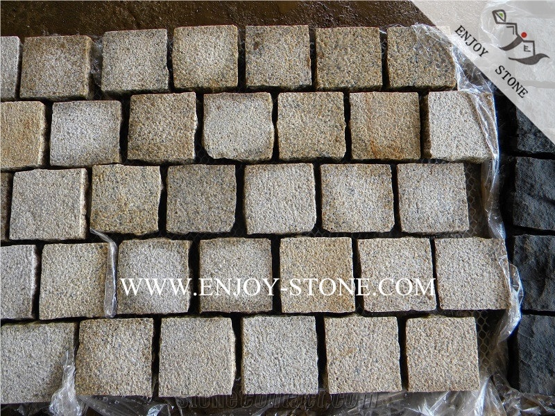 Natural Granite Paving Mesh,Chinese Yellow Rusty Granite G682 for Garden Stepping Pavements,Driveway Paving Stone,Walkway Pavers,Exterior Pattern