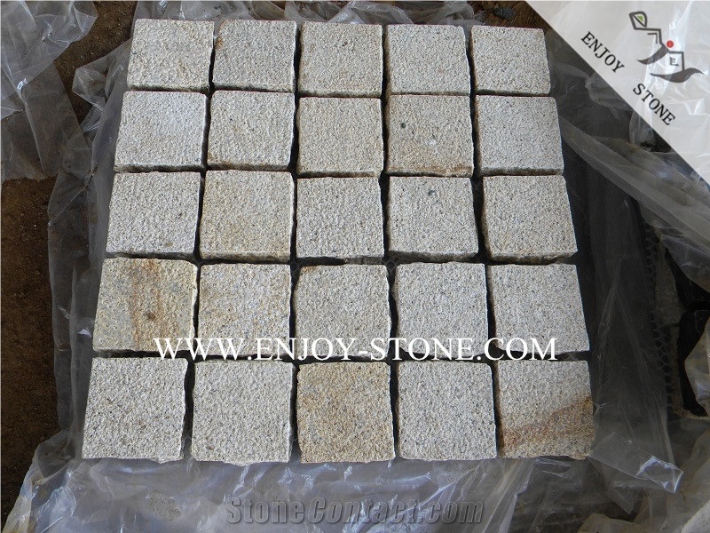 Natural Granite Paving Mesh,Chinese Yellow Rusty Granite G682 for Garden Stepping Pavements,Driveway Paving Stone,Walkway Pavers,Exterior Pattern
