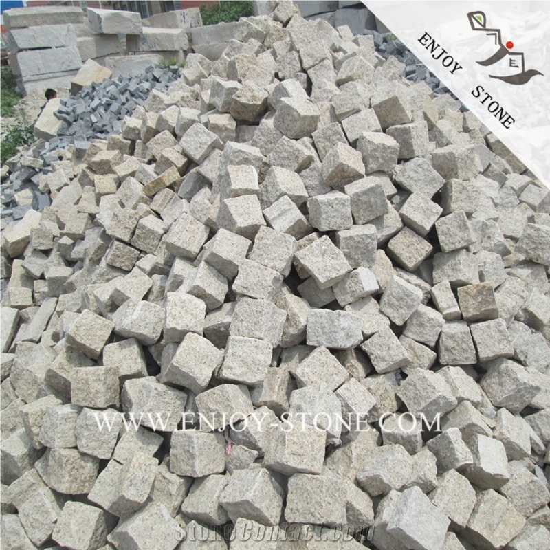 Natural Padang Yellow Paving Sets,Yellow Beige Granite Cube Stone,G682 Rustic Granite Split Cobblestone,China Beige Yellow Granite Handcut Cobblestone
