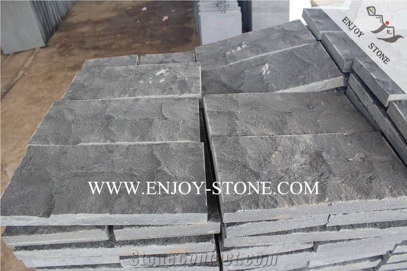 Natural Split Hainan Mushroom Wall Cladding Stone,Hainan Black Bluestone Split Face Mushroom Stone