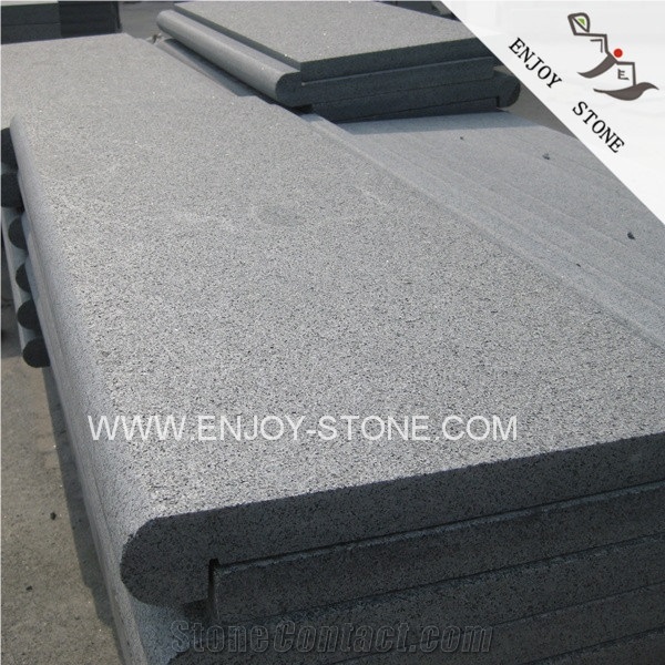 Padang Dark G654 Gray Granite,Sesame Black Of China,Grey Granite Swimming Pool Border Tile,Bullnose Pool Coping,Pool Edge Tile
