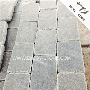 Sawn Cut and Tumbled G654 Cobble Stone,China Impala Granite Paving Sets,Sesame Black Of China,Padang Dark Gray Granite Courtyard Road Pavers,Parking Stone,Driveway Paving Stone