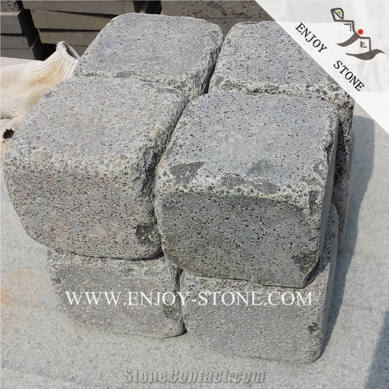 Tumbled Grey Basalt Walking Paver,Basalto Courtyard Paver,Zhangpu Grey Basalt Cobble Stone,Tumbled Basalt Brick,Grey Garden Cobblestone