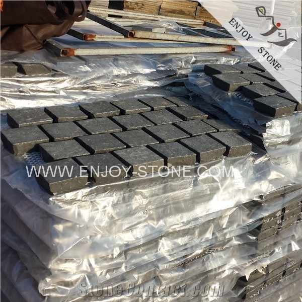 Zhangpu Black Basalt Cobble Stone,Curbstone Basalt,Black Absolute Basalt Mesh,Cobbles with the Mesh,Mesh Cobblestone Pavers