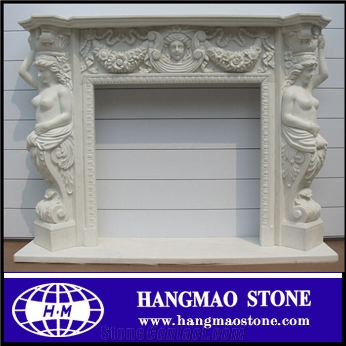 Cheap Modern Fireplace Designs Carving by White Marble