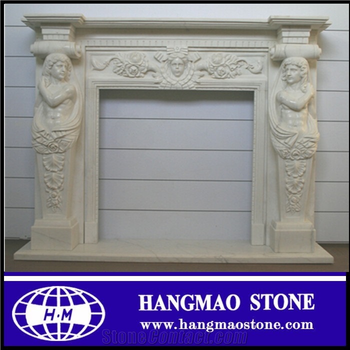 Cheap Modern Fireplace Designs Carving by White Marble