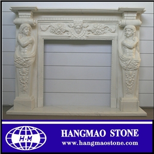 Cheap Modern Fireplace Designs Carving by White Marble