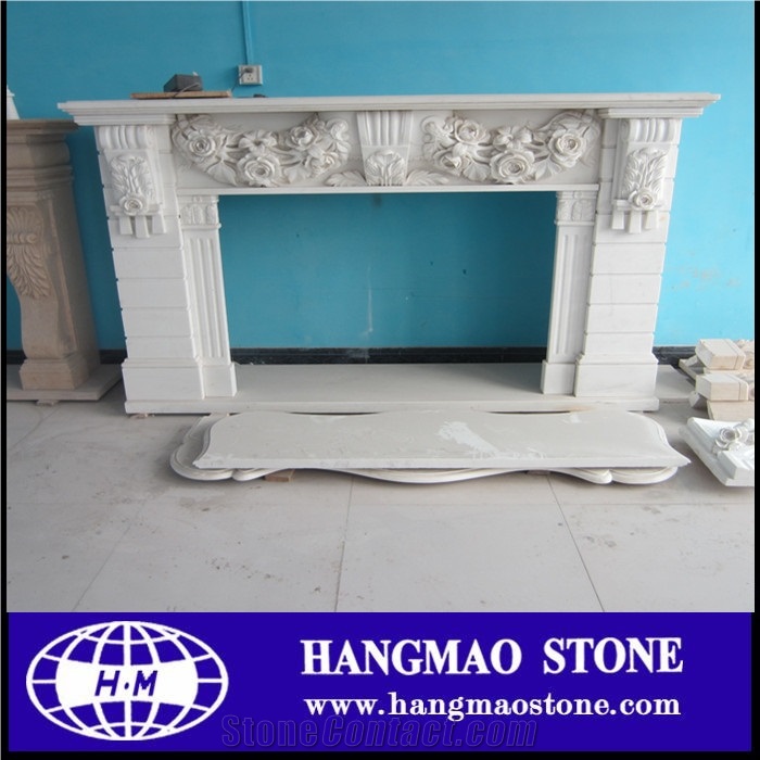 Cheap Modern Fireplace Designs Carving by White Marble