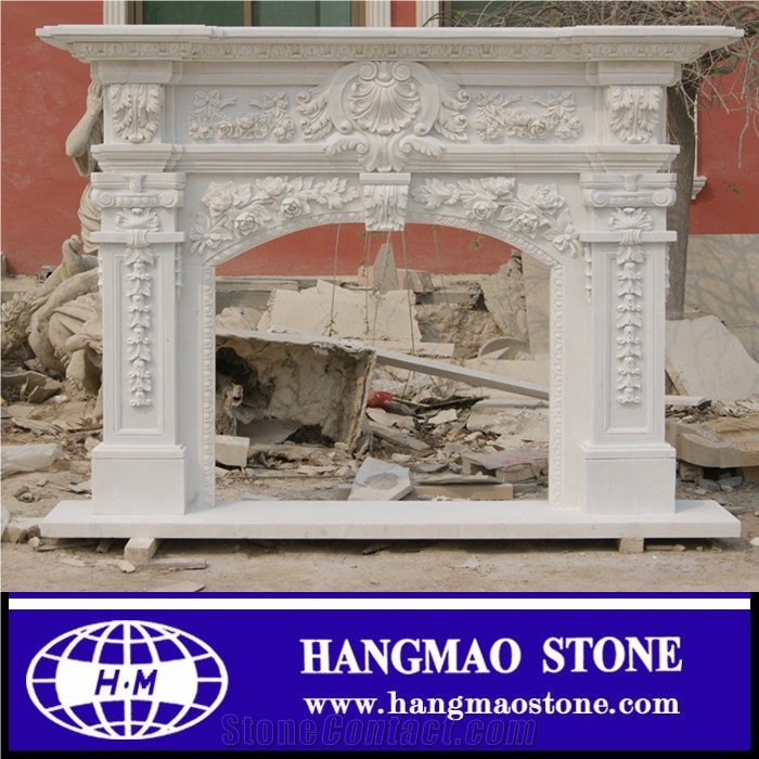 Cheap Modern Fireplace Designs Carving by White Marble