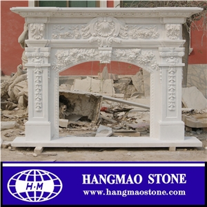 Cheap Modern Fireplace Designs Carving by White Marble
