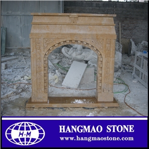 Handcarved Modern Style Beige Granite Stone Fireplace