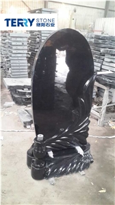 China Hebei Black Granite Tombstone/Monument,Absolute Black Western Style Grave Stone