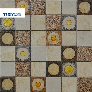 Square Marble Honed Gold Surface Mosaic Us as Wall Decoration
