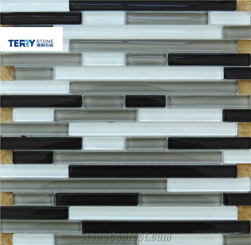 Ts-141005 Black Mix White Glass Linear Strips Mosaic Us as Home/Hotel Decoration